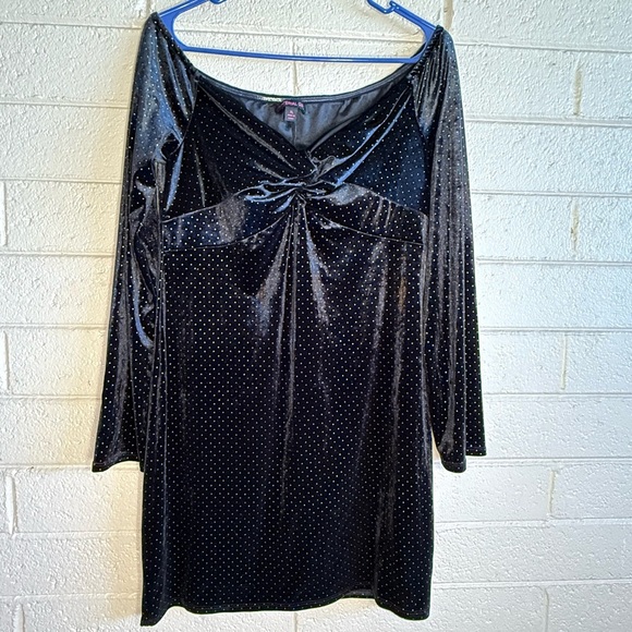 Material Girl Black Velvet Dress with Silver Dots - Picture 2 of 7